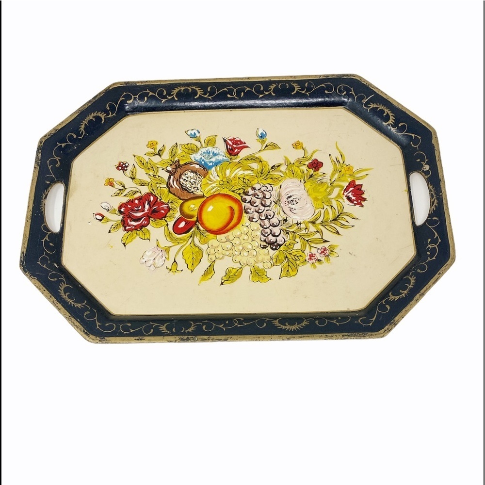 Vintage ISCO Hand Painted Fruit Floral Design Tray